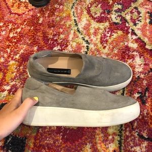 Steve Madden Gray Suede Platflorm Slip Ons